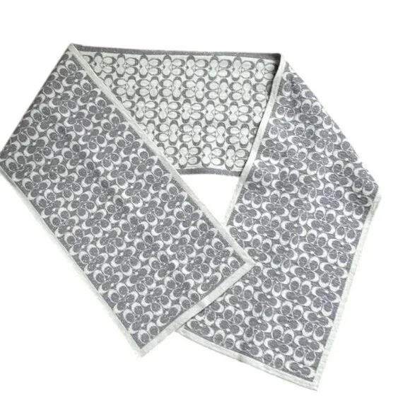 Coach Signature Silver Wool Monogram Logo Reversible Scarf - Picture 2 of 3